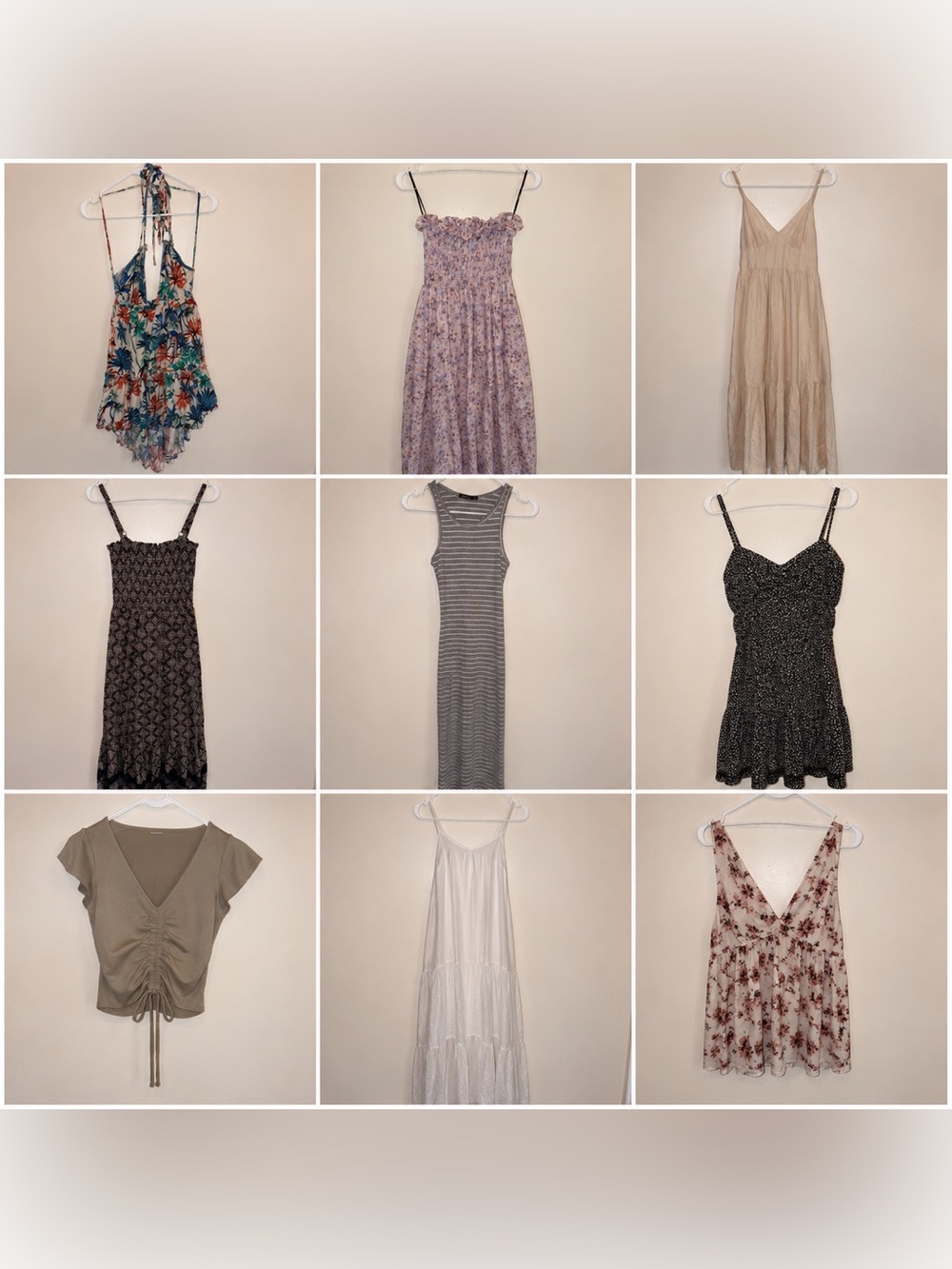 9-Piece Summer Dress & Top Lot - Floral, Striped & Neutral Styles S & XS